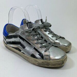 Golden Goose"RARE" Superstar Silver Blue Flag Sneakers